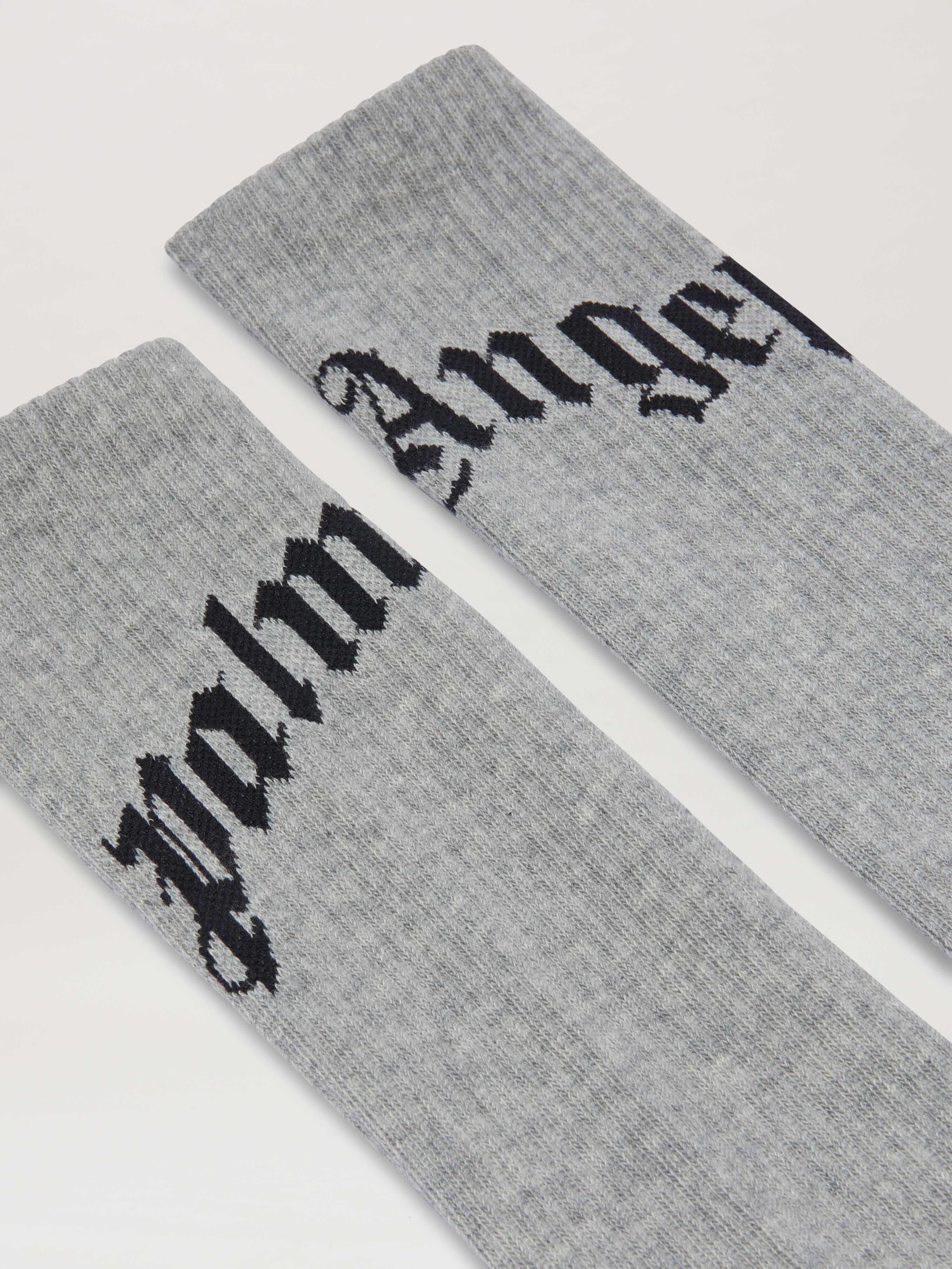 PALM ANGELS  Hohe Socken mit geschwungenem Logo GREY MELANGE - BLACK PMRA001S25FAB001