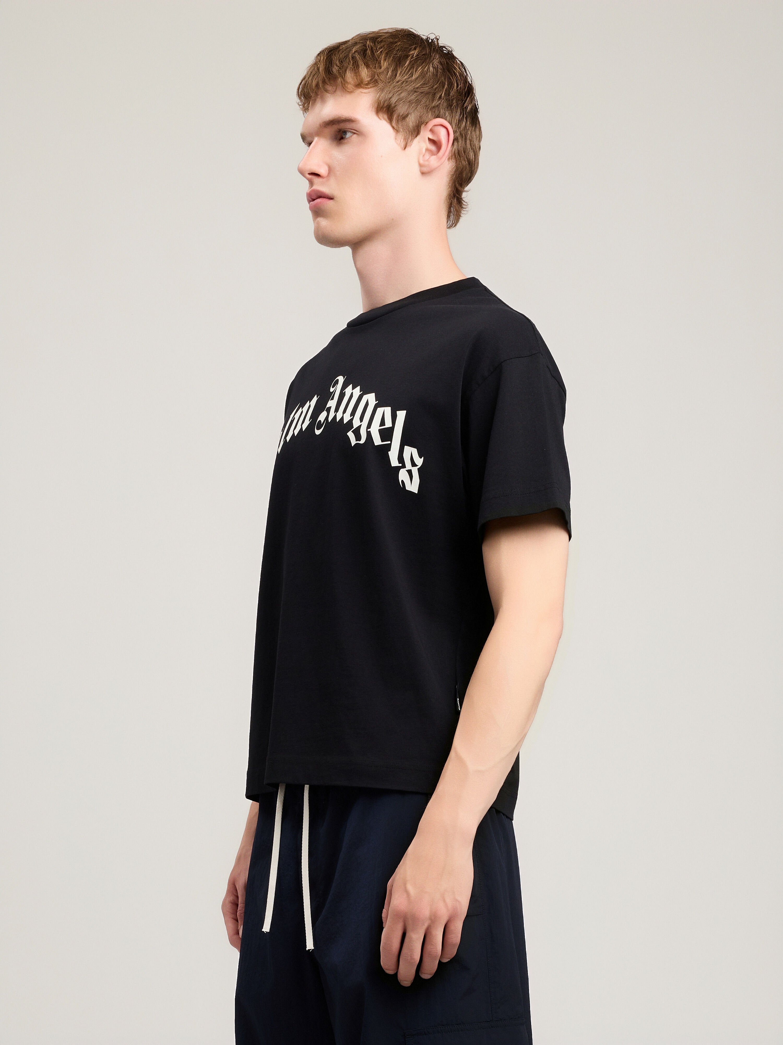 Curved Logo T-Shirt in BLACK OFF WHITE for Men | Palm Angels®