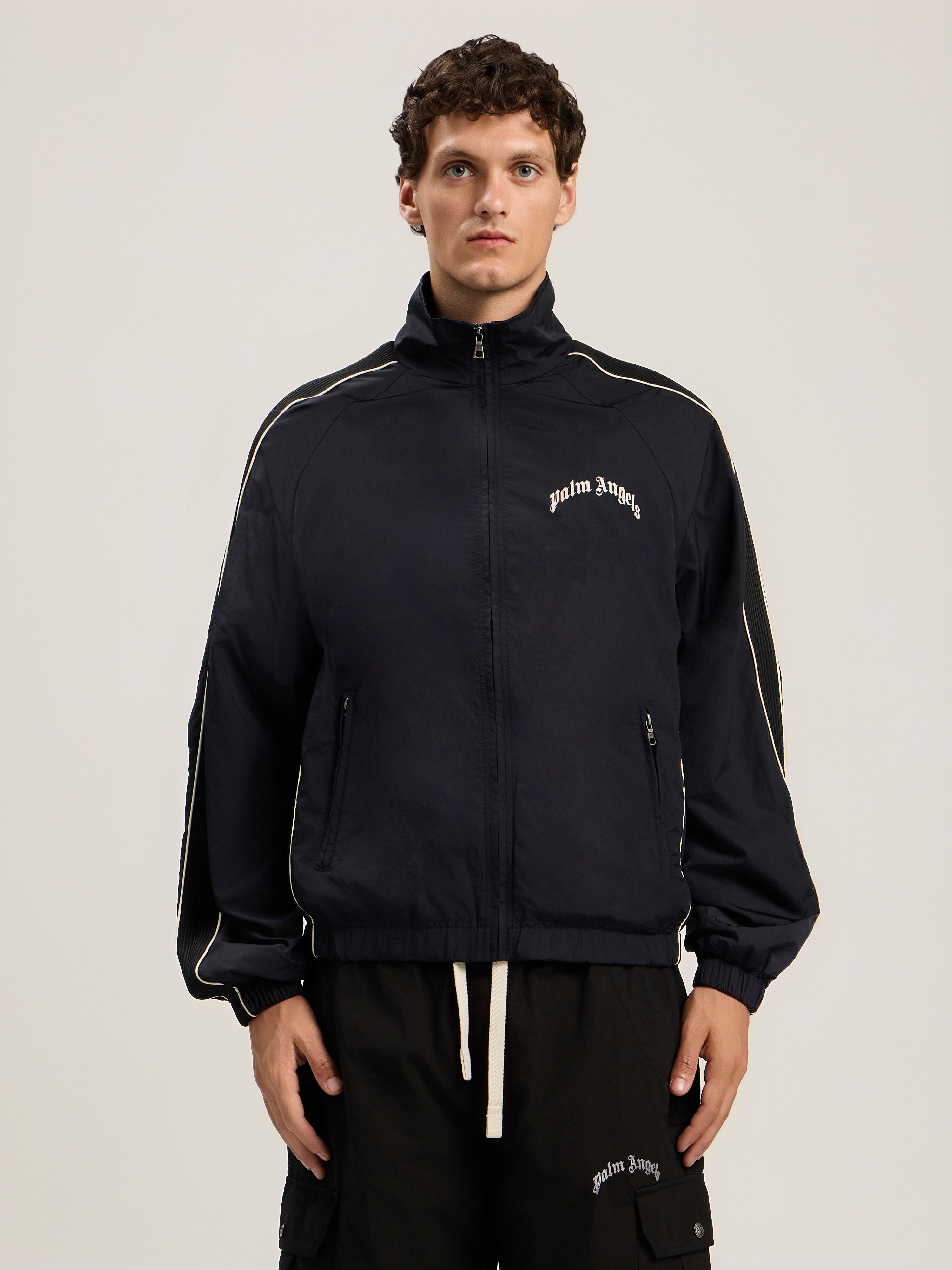 Curved Logo Vintage Track Windbreaker in BLACK OFF WHITE for Men
