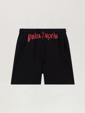 PALM ANGELS Waist Logo Sweatshorts BLACK RED PMCI019S26FLE001