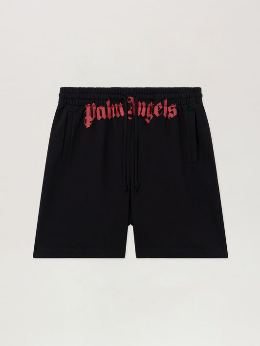 PALM ANGELS Waist Logo Sweatshorts BLACK RED PMCI019S26FLE001