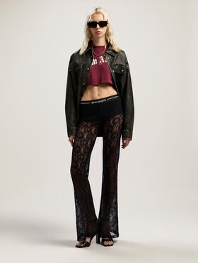 PALM ANGELS Curved Logo Crop Top BURGUNDY - OFF WHITE PWAB023F25JER002