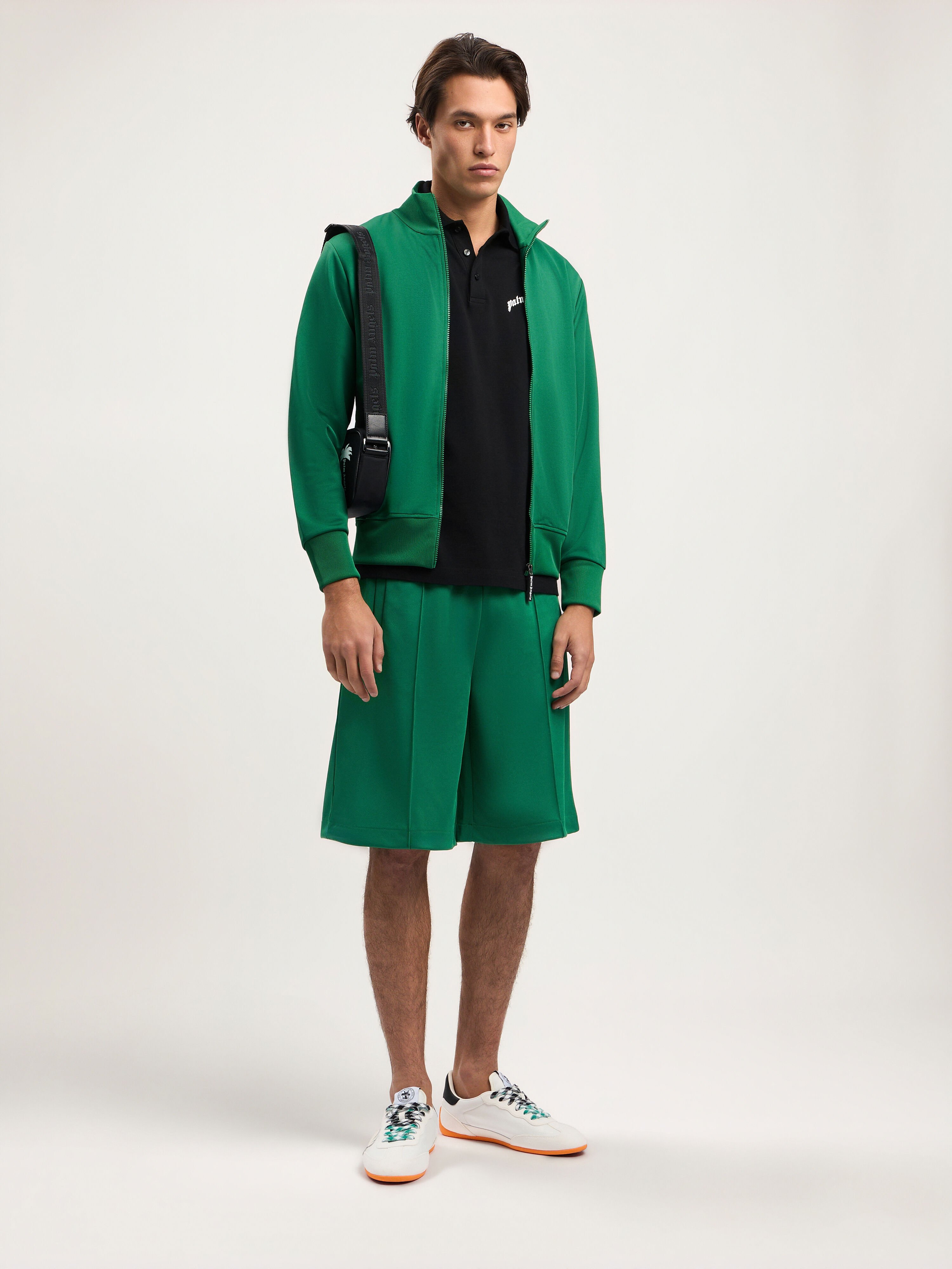 PALM ANGELS Curved Logo Track Jacket GREEN BLACK PMBD089S26FAB001