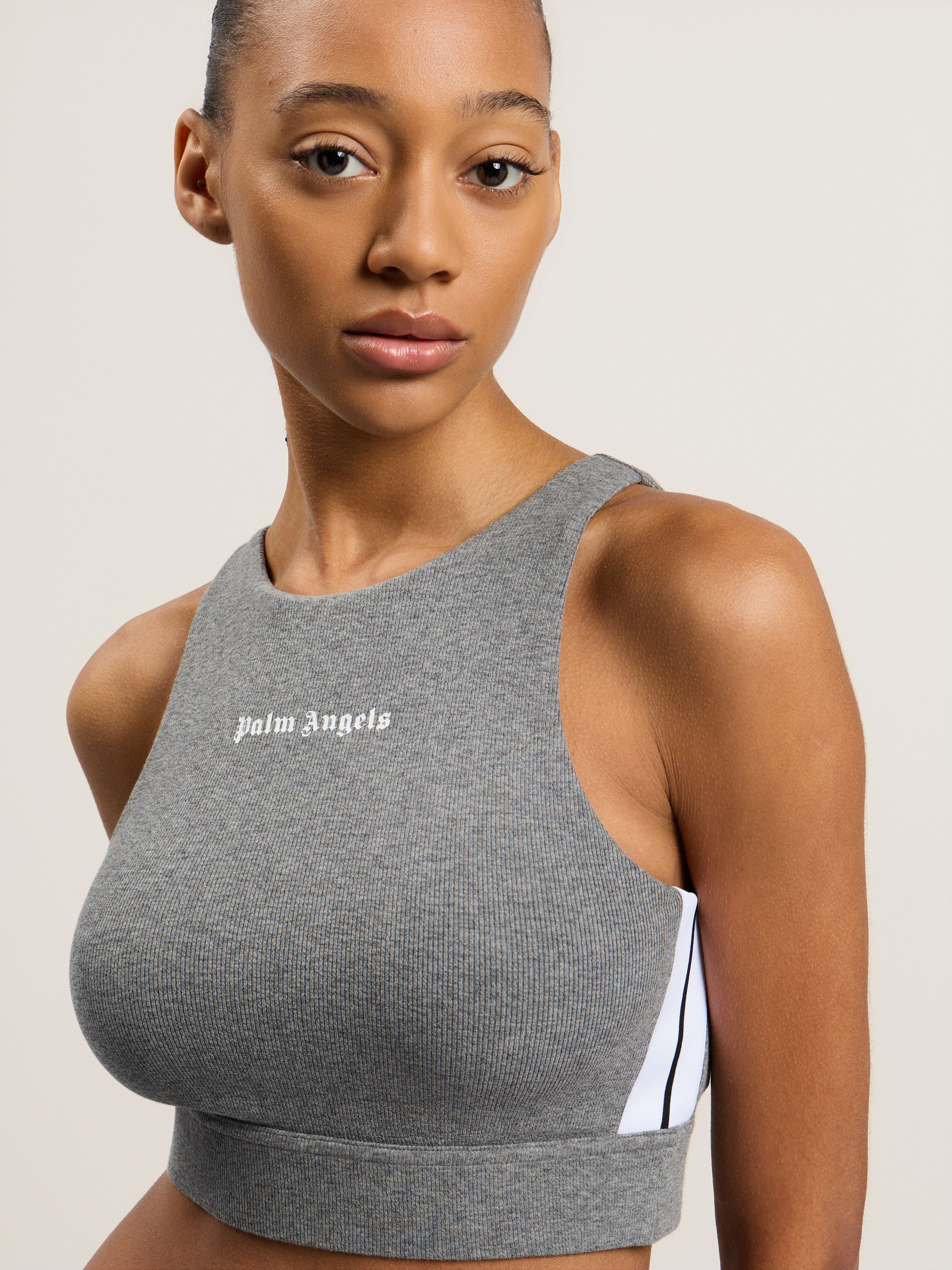 PALM ANGELS Training Track Top MELANGE GREY WHITE PWVO001C99FAB001