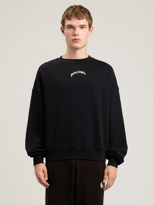 PALM ANGELS Back Curved Logo Loose Sweatshirt BLACK OFF WHITE PMBA08JS26FLE004