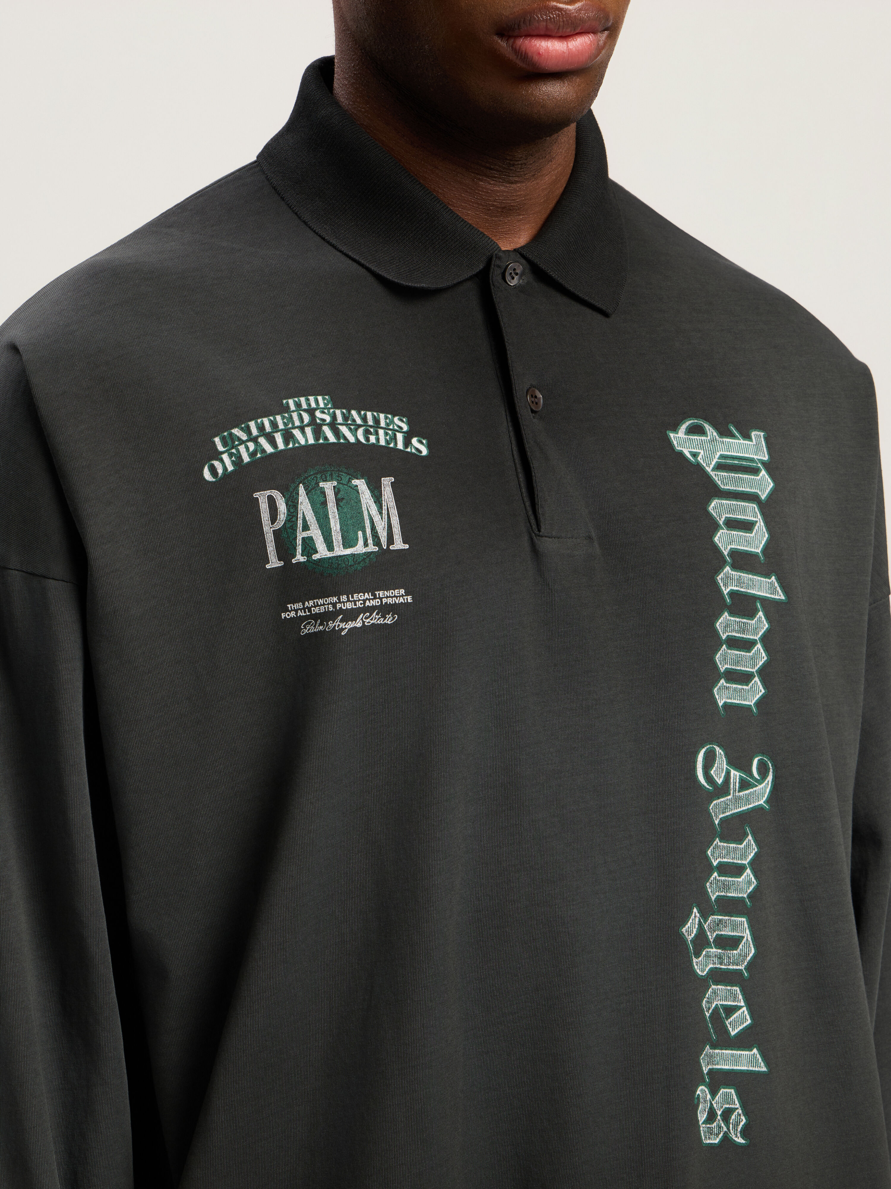 PALM ANGELS Pa Dollar Polo L/S VINTAGE BLACK - LIGHT GREY PMGC01CF25JER001