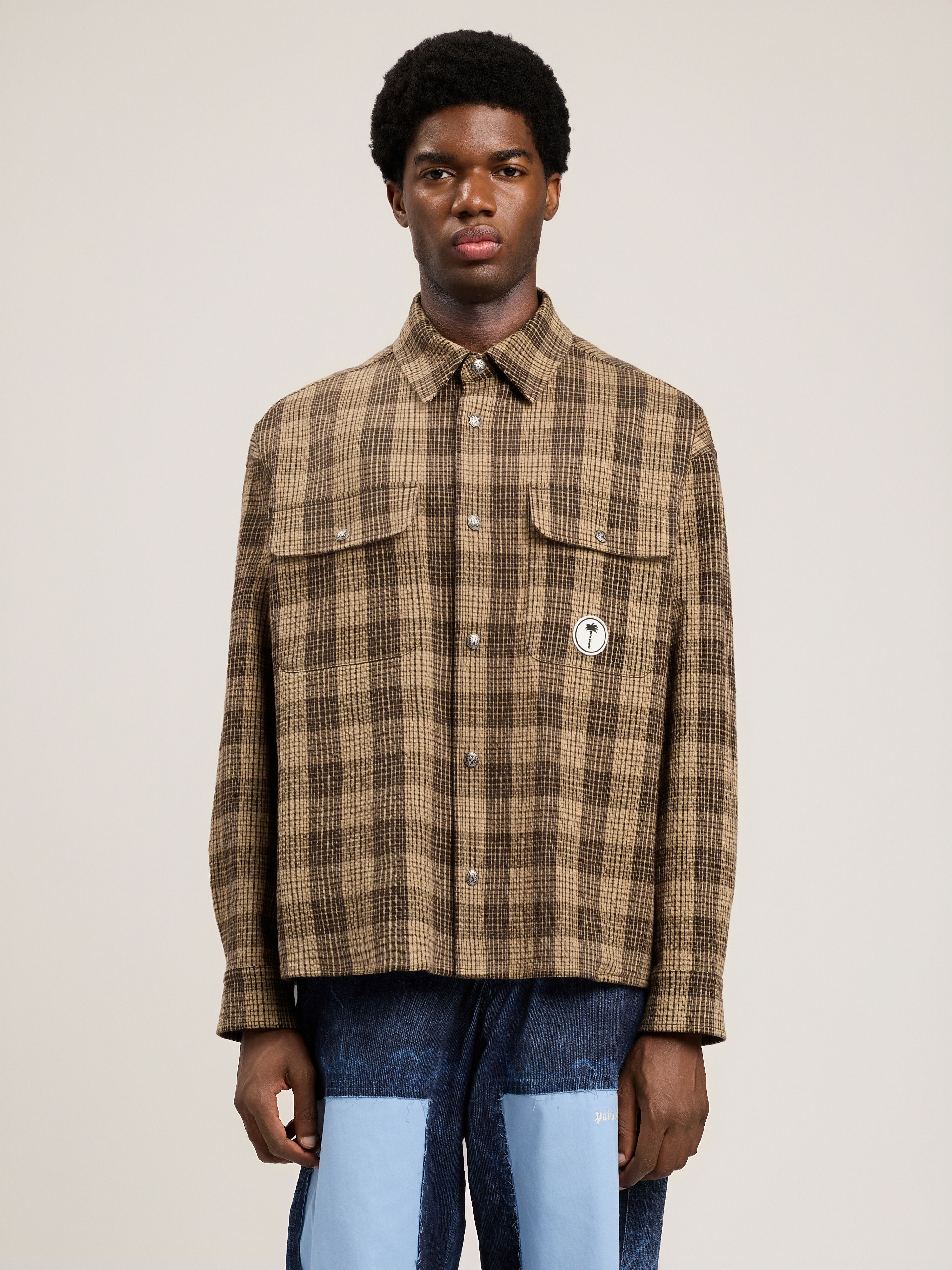 Tree Logo Check Loose Overshirt in BROWN OFF WHITE for Men | Palm