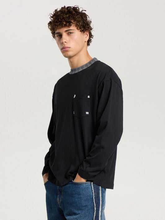 PALM ANGELS Palm Rib Long Sleeve T-Shirt BLACK - OFF WHITE PAMAB02F26JR01