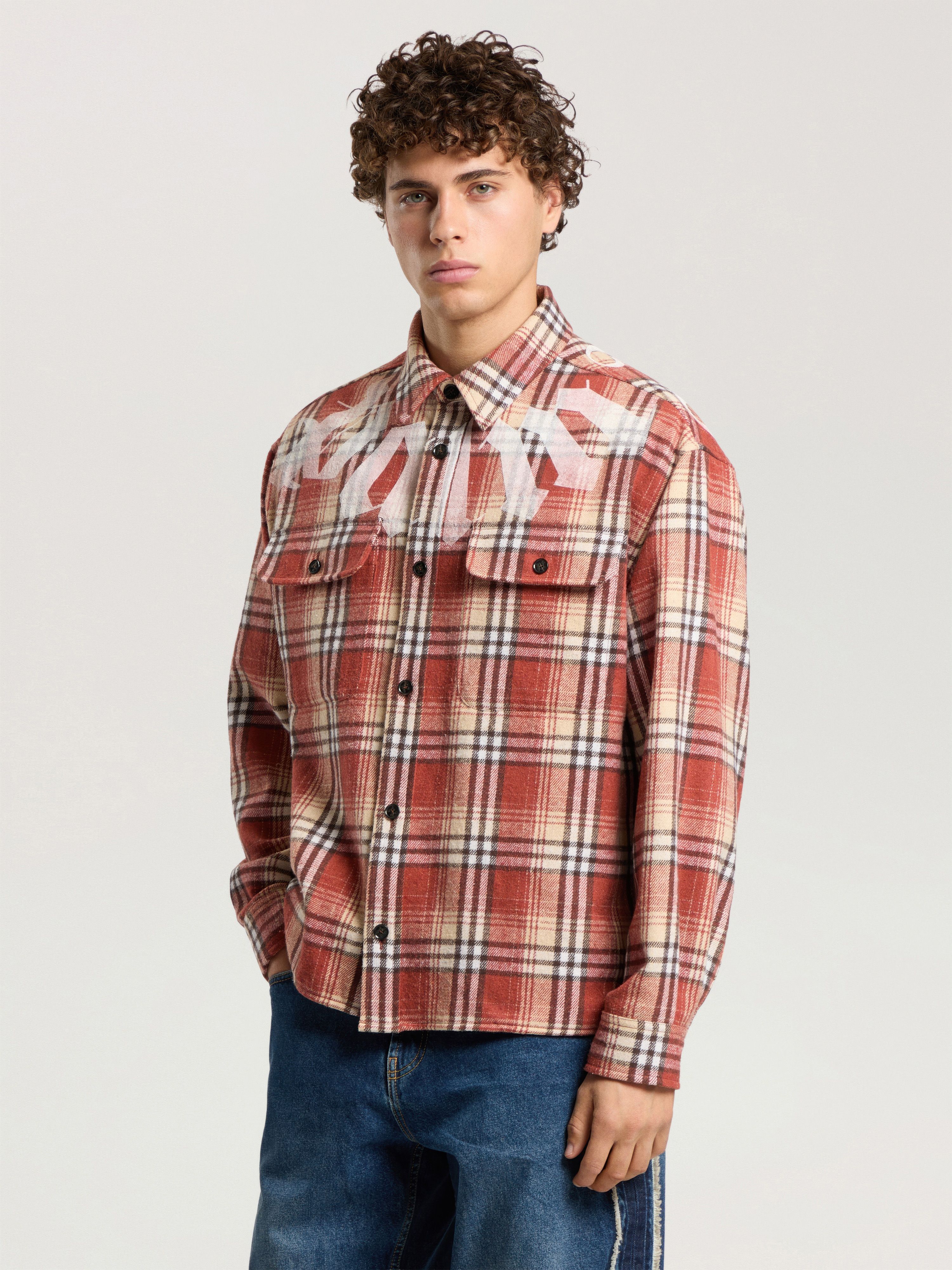 Big Neck Logo Loose Overshirt PALM ANGELS Big Neck Logo Loose Overshirt ORANGE - OFF WHITE PAMES02F26FB01