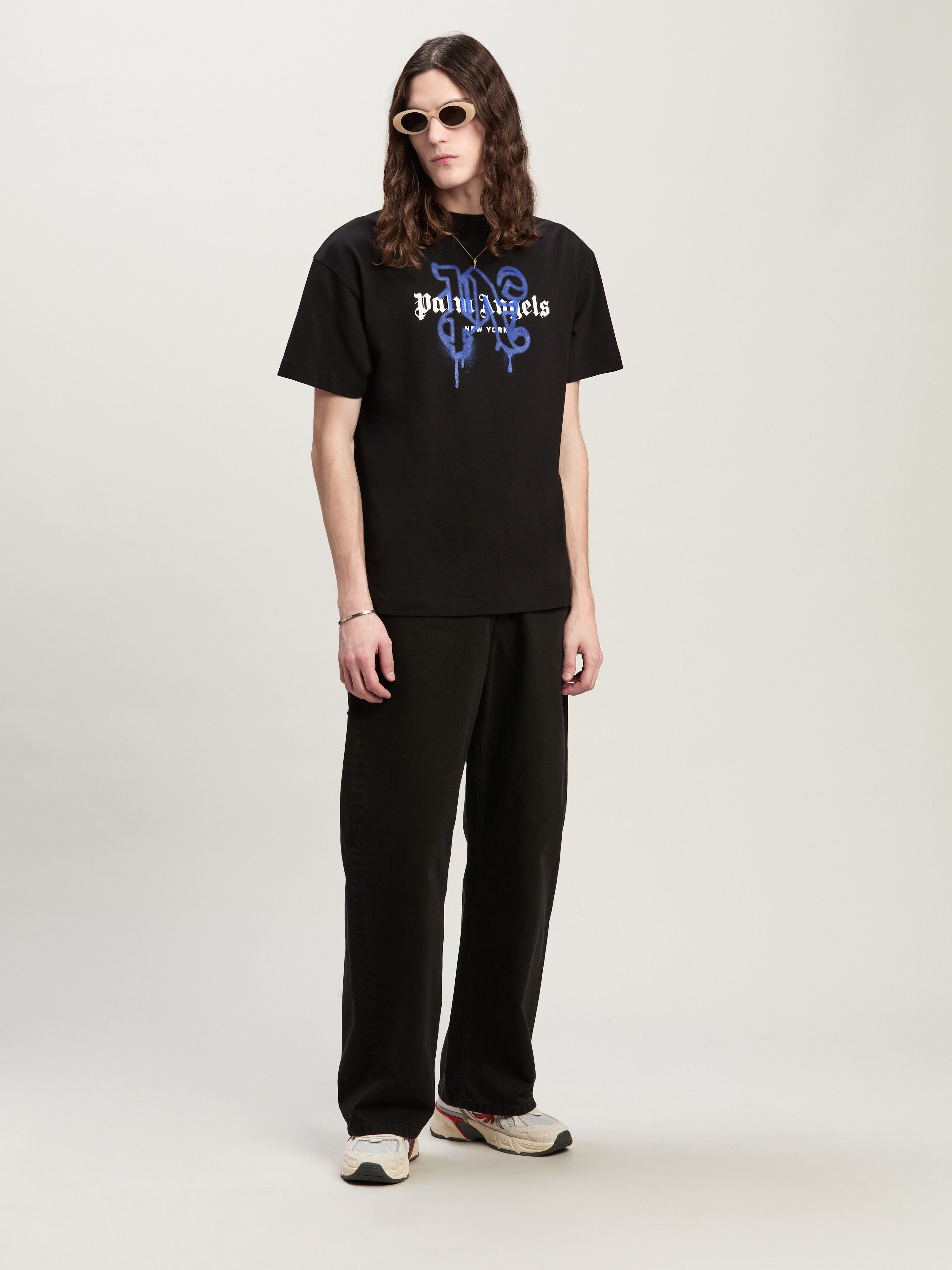 PALM ANGELS Monogram Spray City T-Shirt New York SCHWARZ PMAA001C99JER026