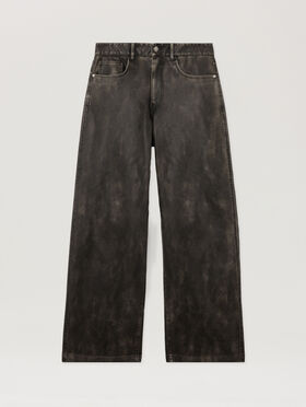PALM ANGELS Curved Logo Coated Pants DARK GREY - BLACK PMJB018F25FAB001