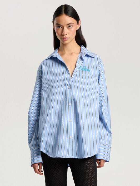 PALM ANGELS Palm Sway Oversized Shirt MEDIUM BLUE - OFF WHITE PAWGA02F26FB01