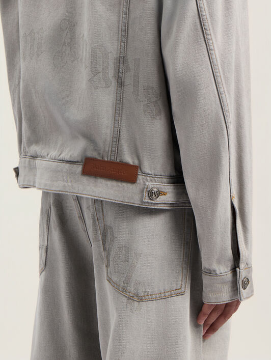 PALM ANGELS Curved Logo Denim Jacket LIGHT GREY - GREY MELANGE PMYE05CF25DEN001