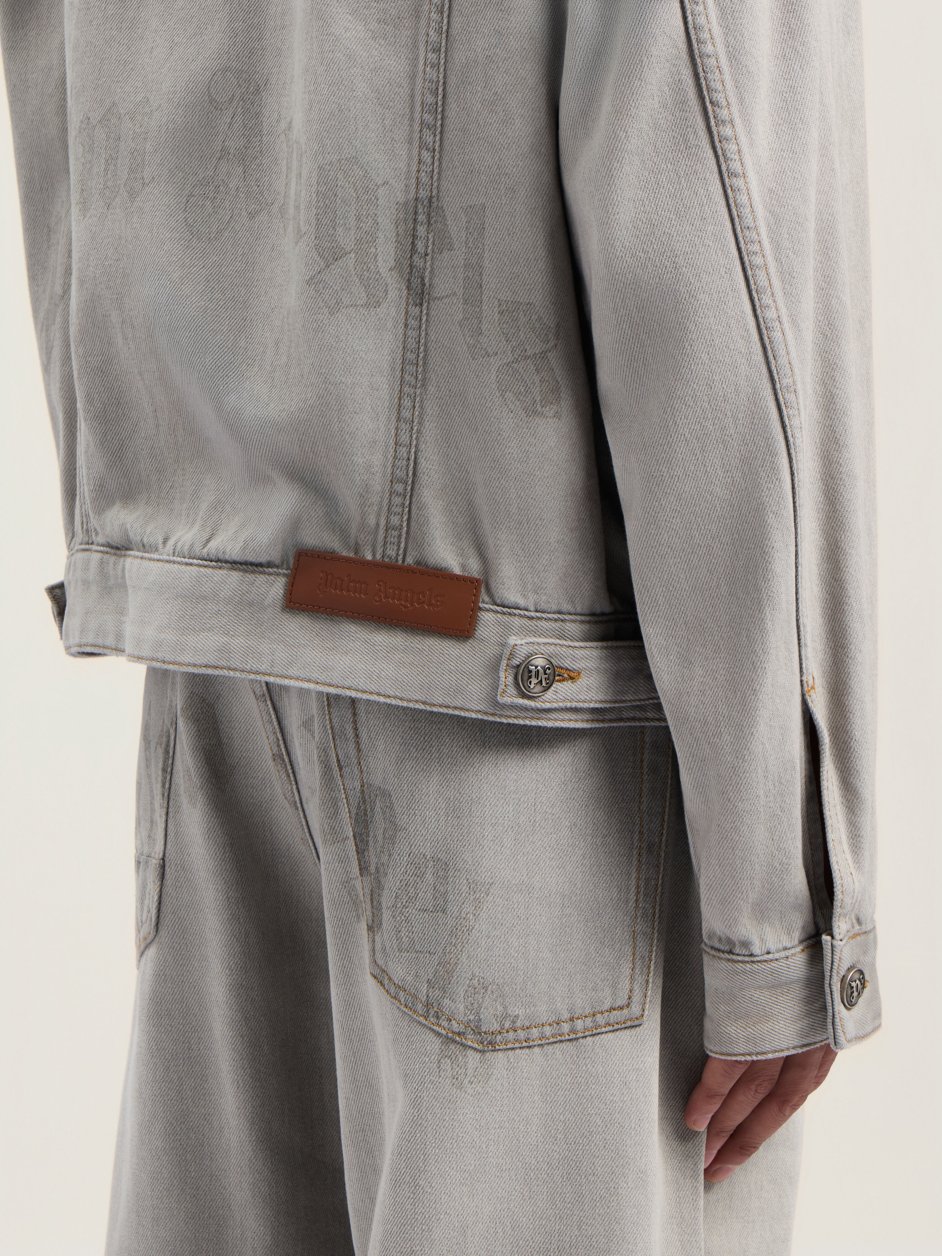 PALM ANGELS Curved Logo Denim Jacket LIGHT GREY - GREY MELANGE PMYE05CF25DEN001