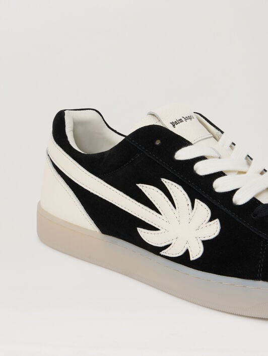 PALM ANGELS Palm Tennis Suede Sneakers BLACK IVORY PMIA111S26LEA001