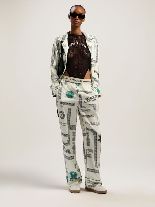 PALM ANGELS Dollar Print Pajama Pants IVORY - BLACK PWCA15FF25FAB002