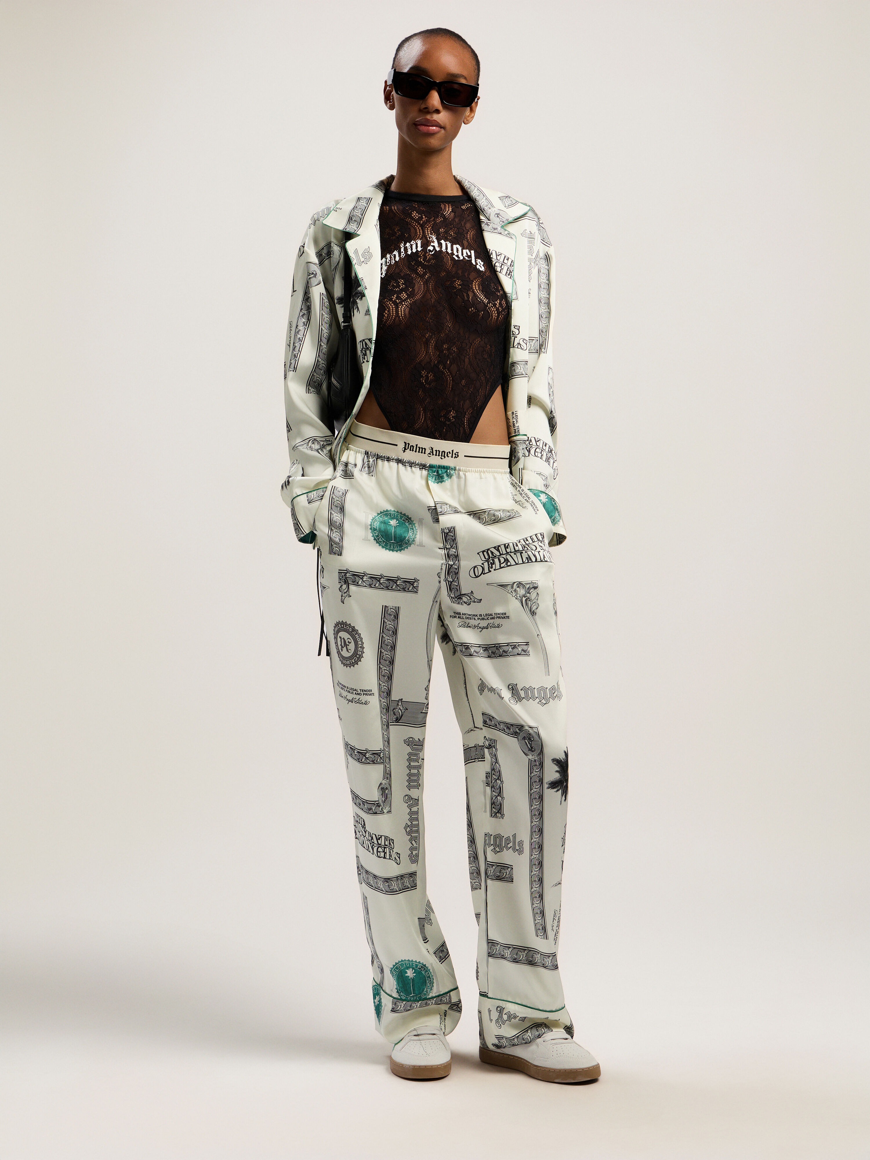 PALM ANGELS Dollar Print Pajama Pants IVORY - BLACK PWCA15FF25FAB002