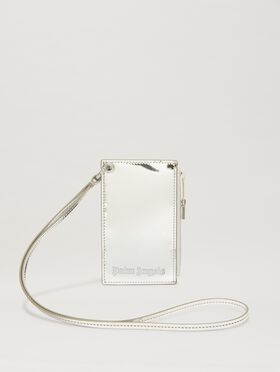 PALM ANGELS  Strap card holder BLACK/SILVER PWRB02CS25LEA001