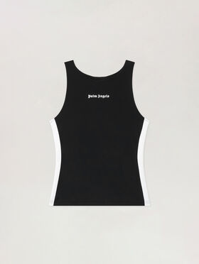 PALM ANGELS Training Track Tank Top BLACK WHITE PWVO016C99FAB001