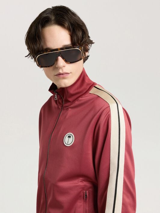 PALM ANGELS Palm Tree Track Top BRICK RED - OFF WHITE PAMBD01F26FB02