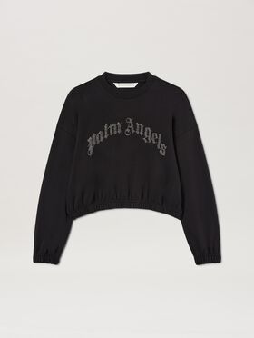 PALM ANGELS  Curvedl Logo embroidered cropped sweatshirt BLACK - OFF WHITE PWCH025S25FLE002