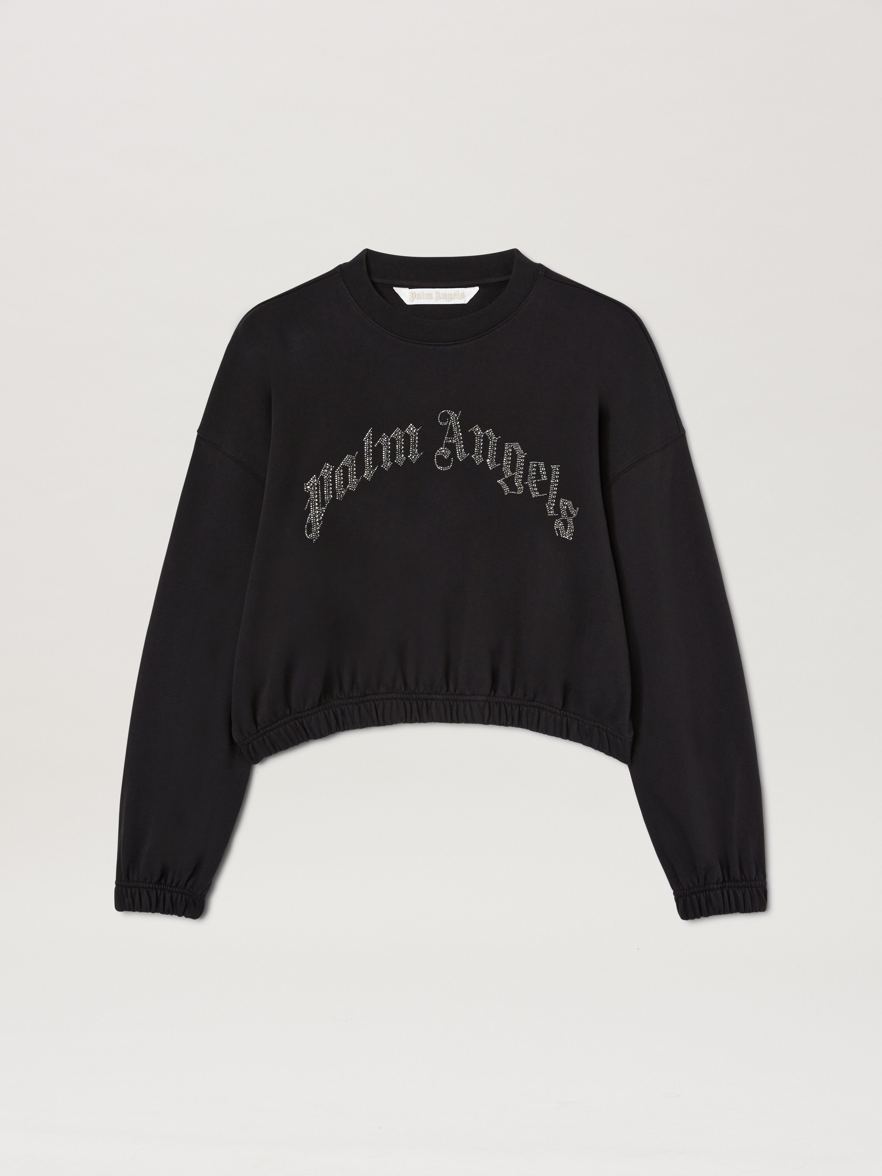 PALM ANGELS  Curvedl Logo embroidered cropped sweatshirt BLACK - SILVER PWBA057S25FAB001