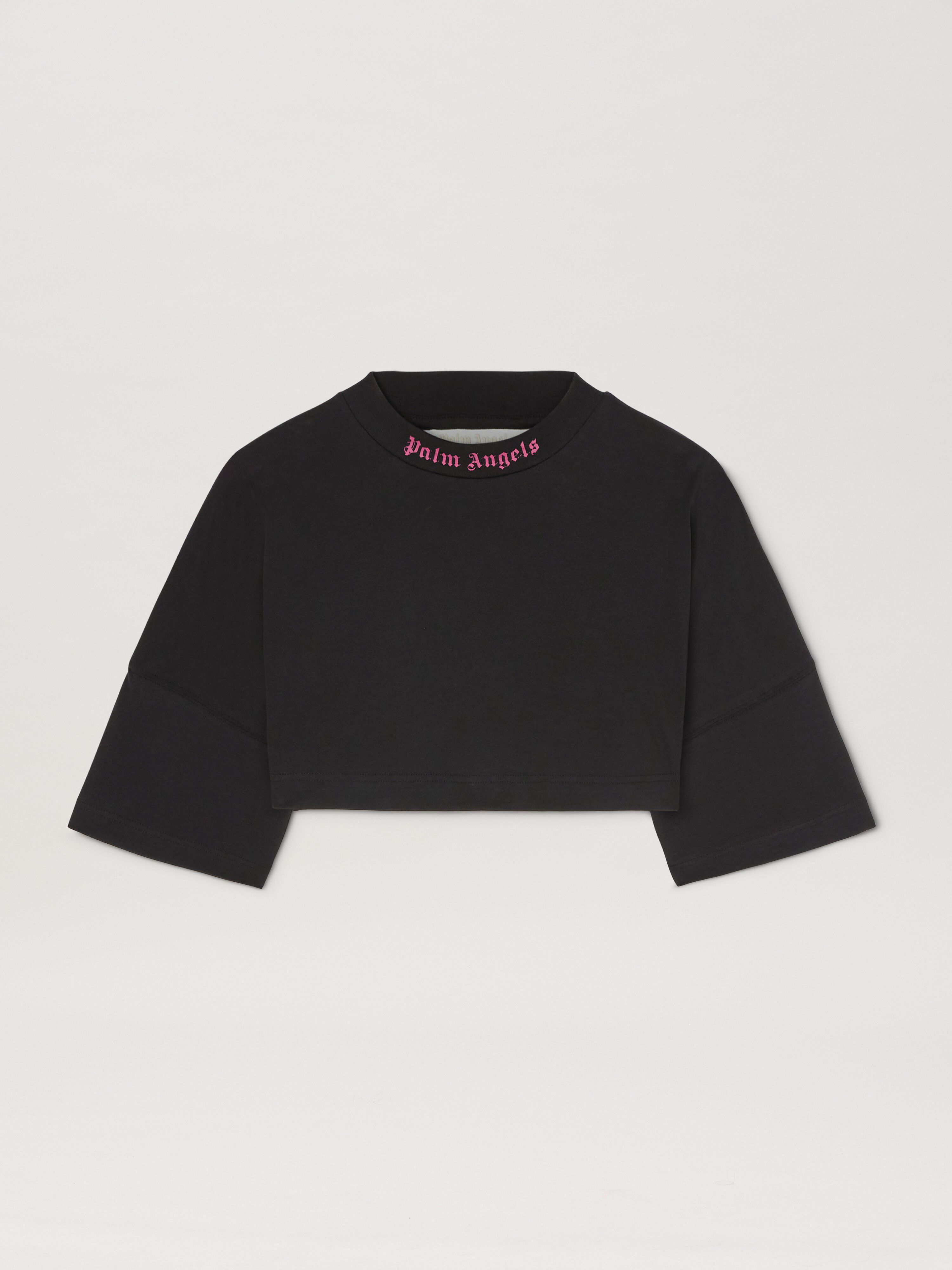 PALM ANGELS  Oversize T-Shirt mit geschwungenem Logo BLACK - FUCHSIA PWAA054S25JER001