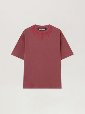 PALM ANGELS Neck Logo Regular T-Shirt BURGUNDY - RED PMAA109F25JER009