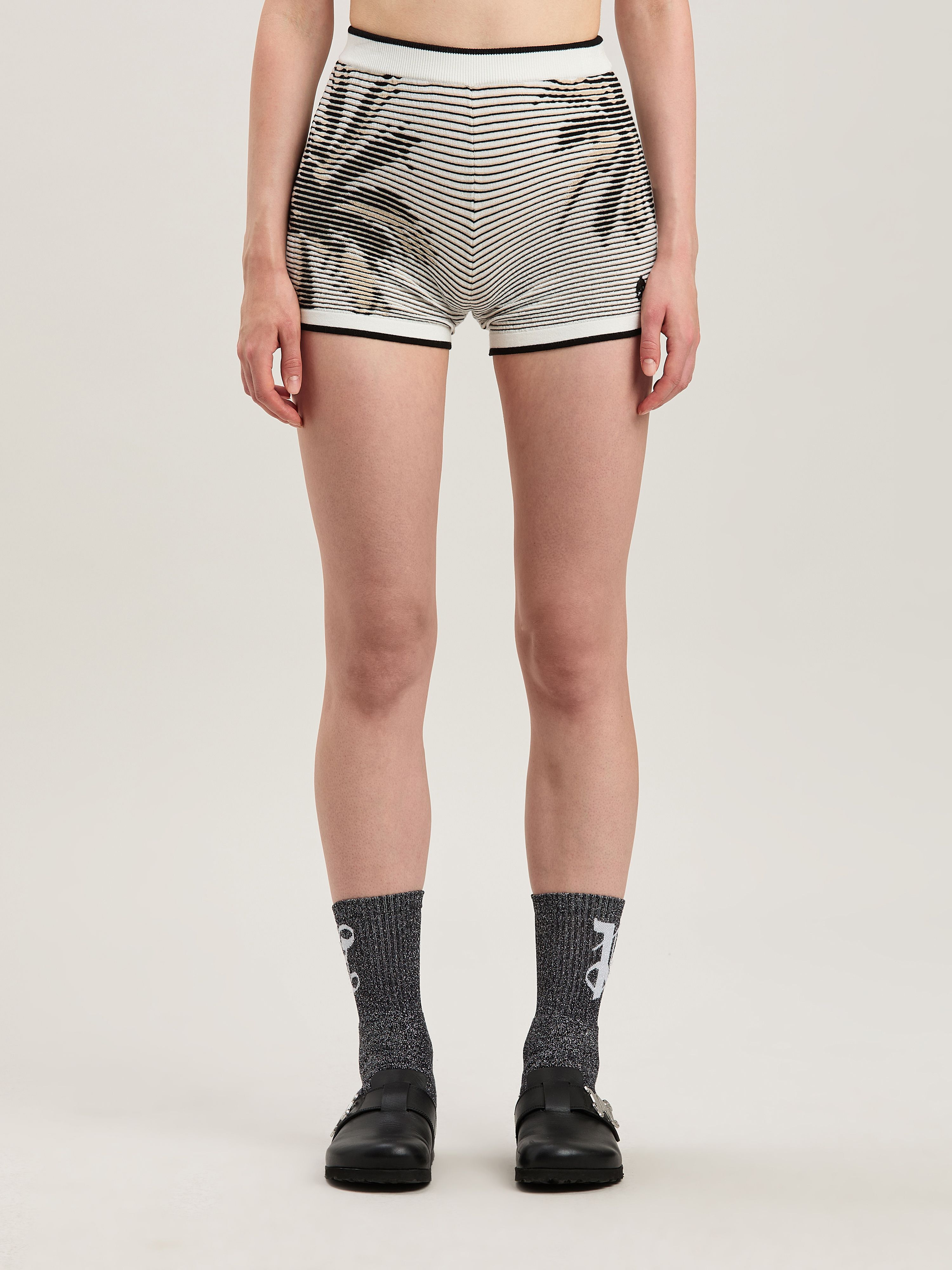PALM ANGELS  Palms jacquared knit shorts OFF WHITE - BLACK PWHM016S25KNI001