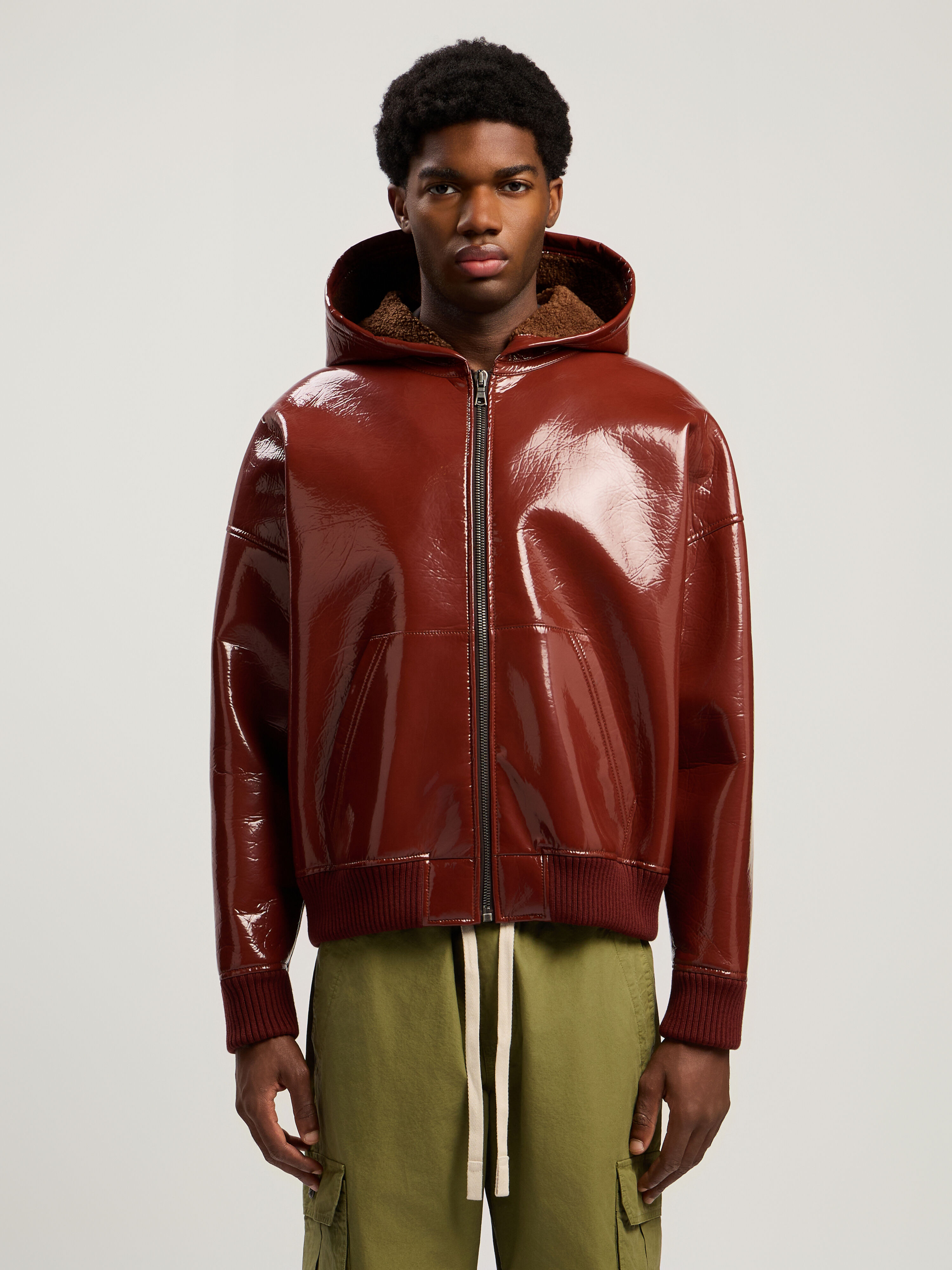 PALM ANGELS Curved Logo Vinyl Bomber BRICK RED - BRICK RED PMEH03AF25FAB001