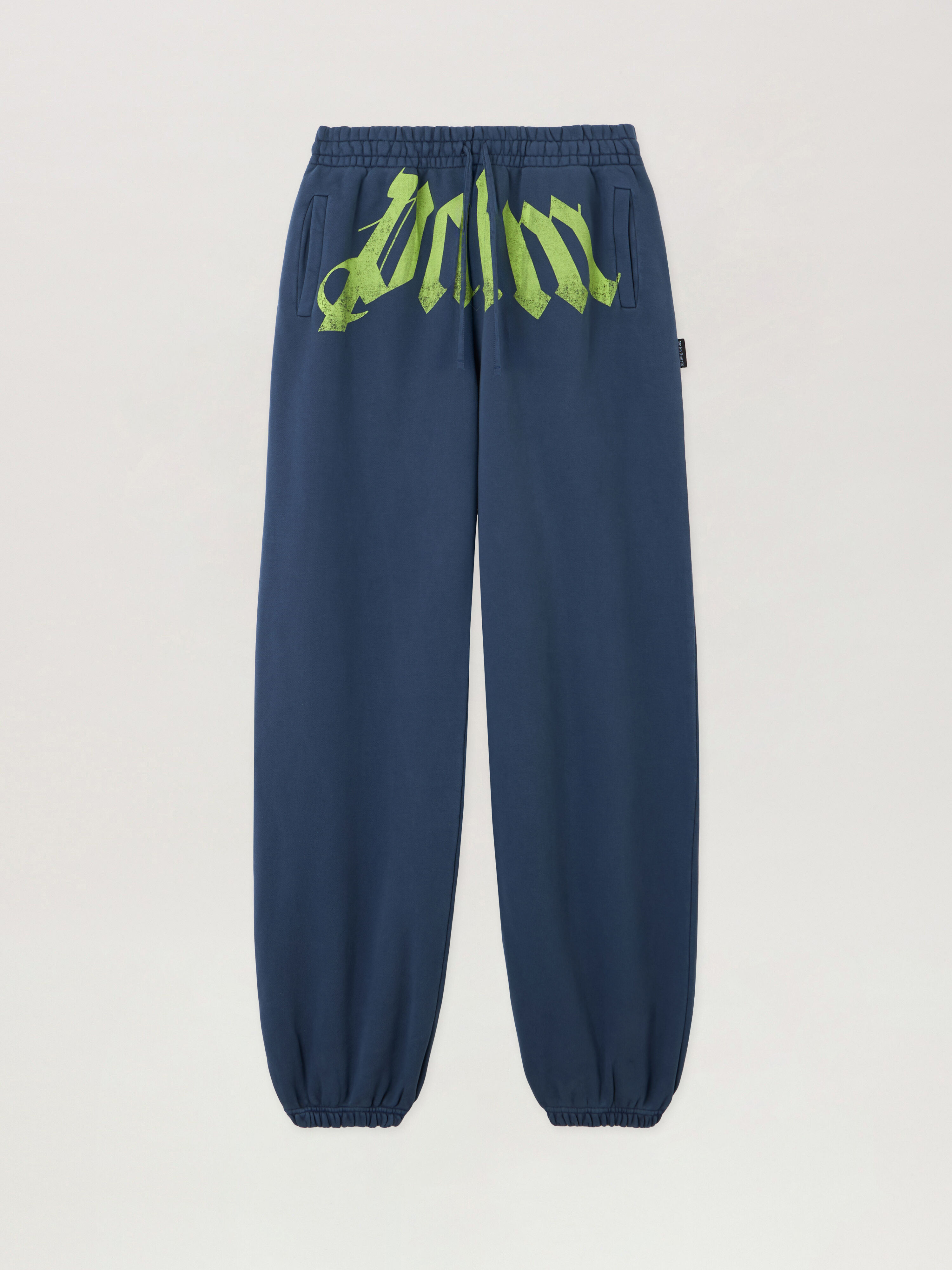 PALM ANGELS Big Waist Logo Sweatpants NAVY BLUE LIME PMCH025S26FLE003