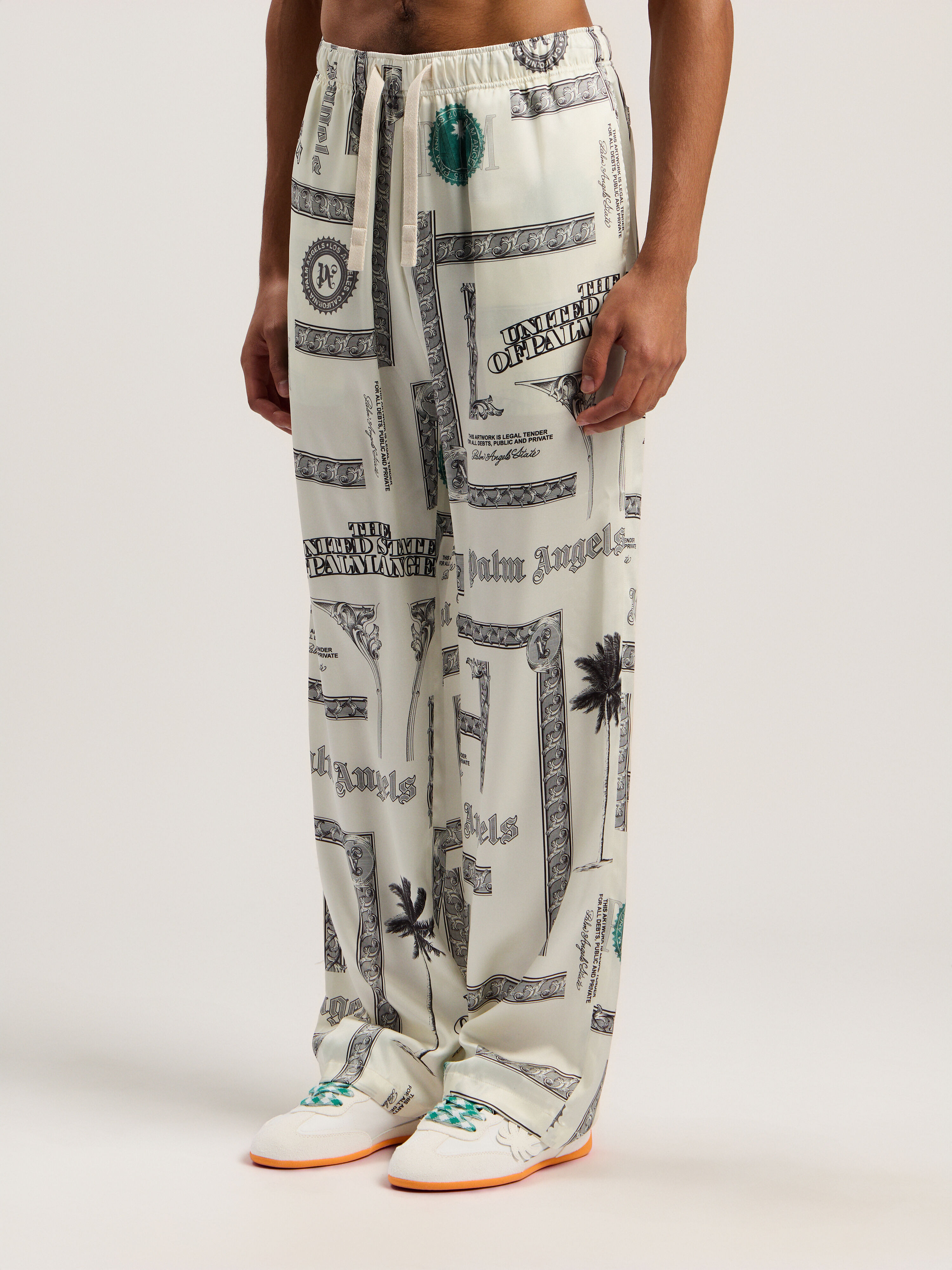PALM ANGELS Dollar Print Wide-Leg Pants IVORY - BLACK PMCA143F25FAB001