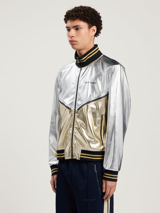 PALM ANGELS Laminated Coated Track Jacket SILVER - GOLD PMJA046F25FAB001