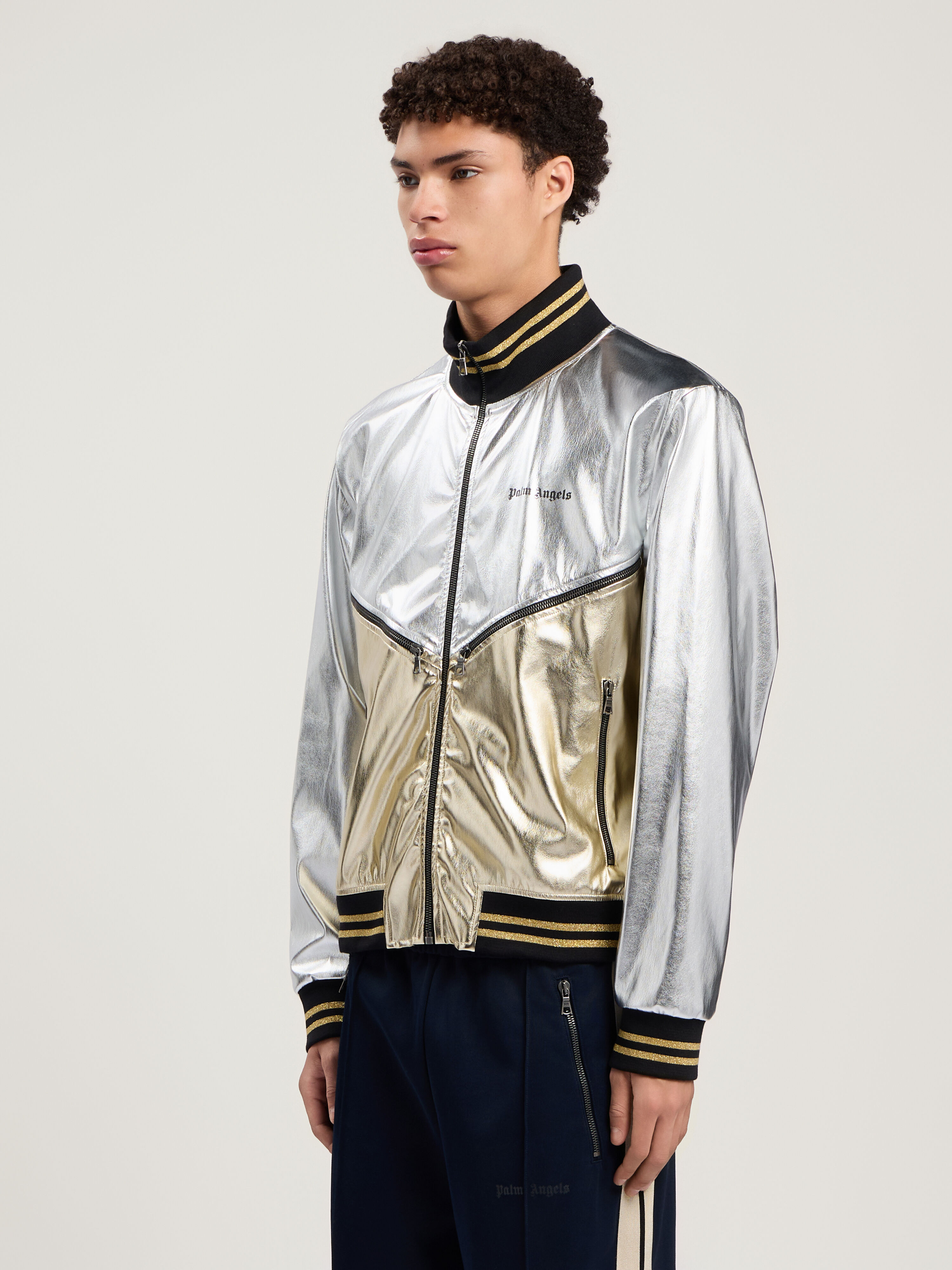 PALM ANGELS Laminated Coated Track Jacket SILVER - GOLD PMJA046F25FAB001