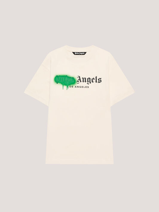 PALM ANGELS Spray LA T-Shirt OFF White/Green PMAA109T26JER001