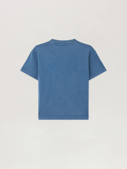 PALM ANGELS Curved Logo Faded T-Shirt BLU/BLUE PBAA003S26JER009