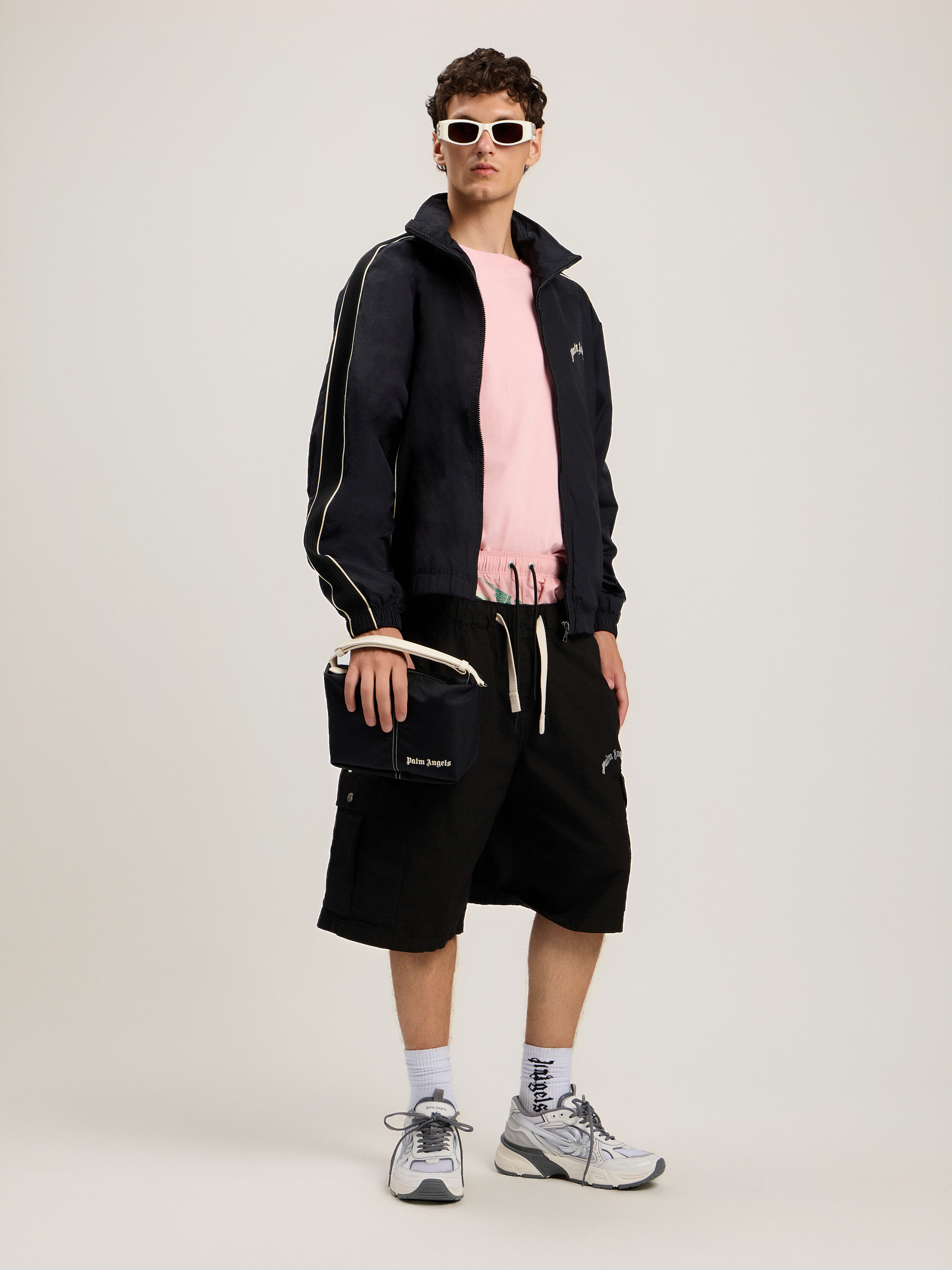 Curved Logo Vintage Track Windbreaker in BLACK OFF WHITE for Men