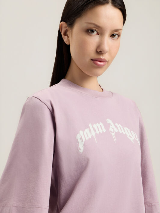 PALM ANGELS Curved Logo Boxy T-Shirt LILAC OFF WHITE PWAA079S26JER004