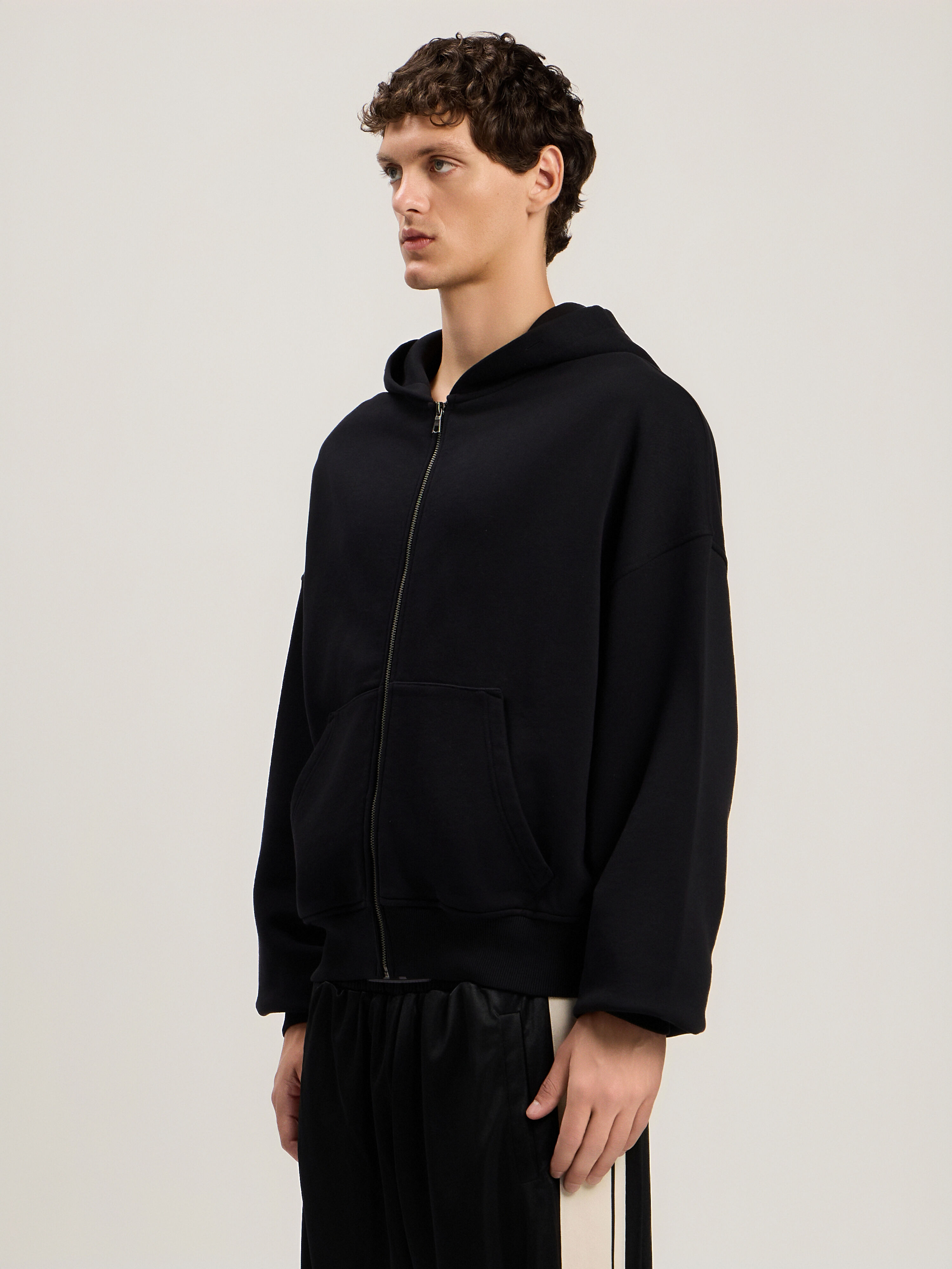 Back Curved Logo Zip Hoodie in BLACK OFF WHITE for Men | Palm Angels®
