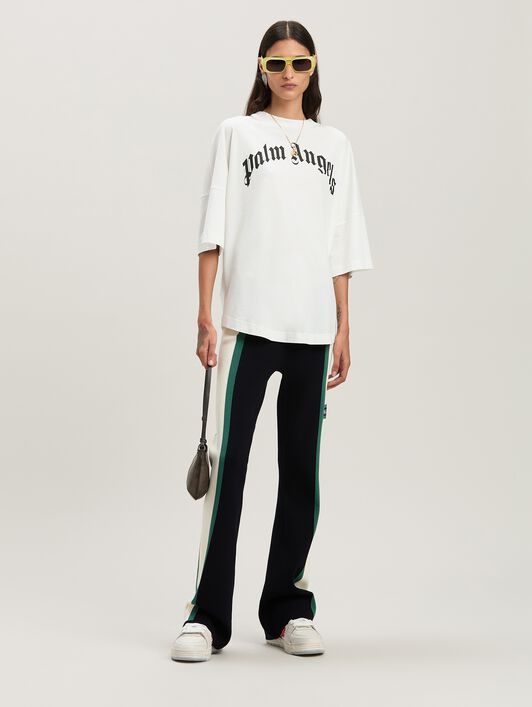 PALM ANGELS  Oversize T-Shirt mit geschwungenem Logo OFF WHITE - BLACK PWAA023S25JER001