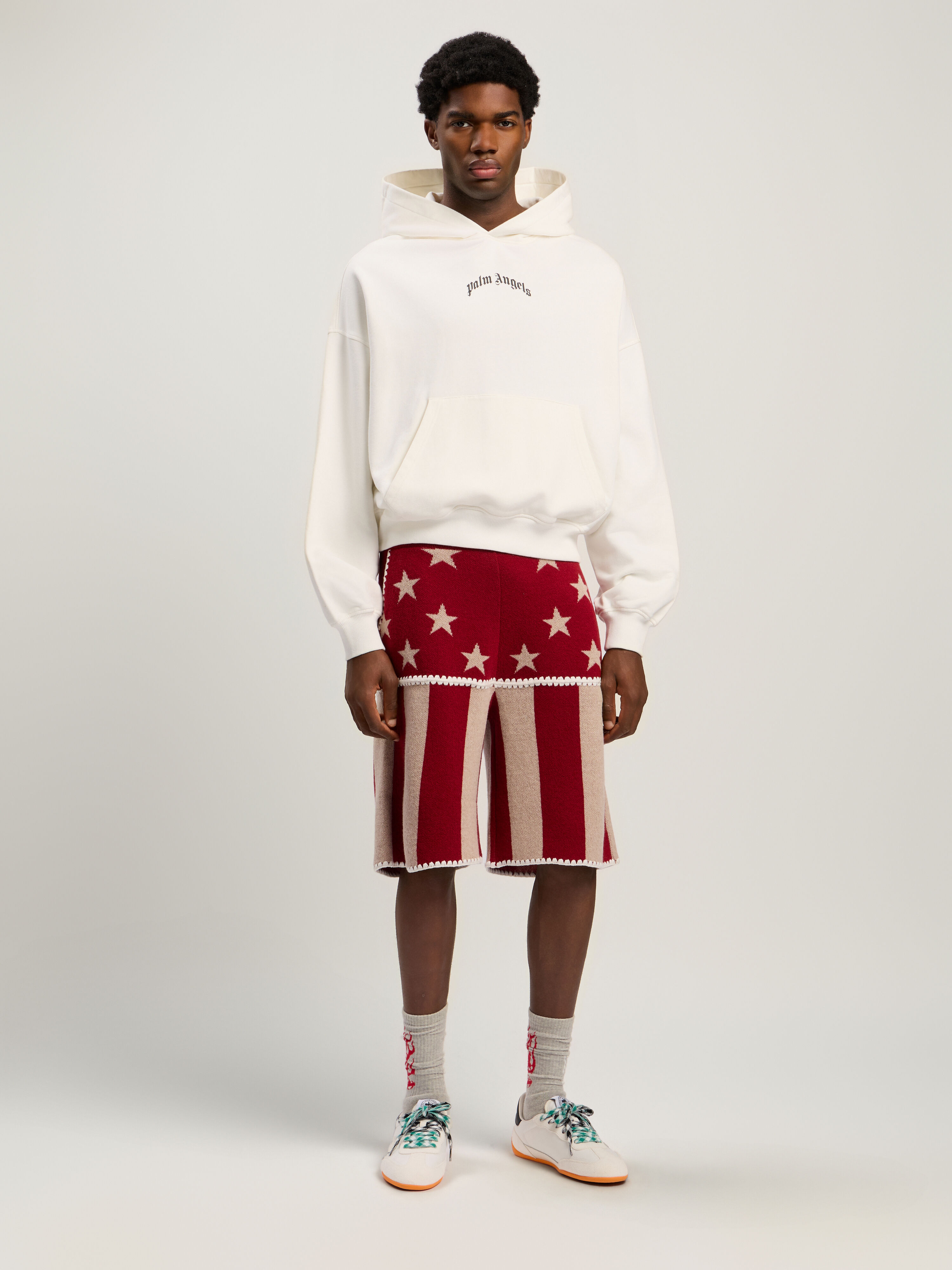 PALM ANGELS Back Curved Logo Loose Hoodie OFF WHITE - BLACK PMBB17EF25FLE004