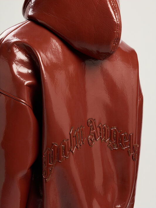 PALM ANGELS Curved Logo Vinyl Bomber BRICK RED - BRICK RED PMEH03AF25FAB001