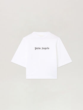 PALM ANGELS Classic Logo Cropped T-Shirt WHITE BLACK PWAA020C99JER016