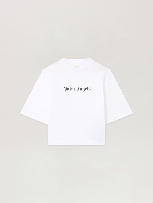 PALM ANGELS Classic Logo Cropped T-Shirt WHITE BLACK PWAA020C99JER016