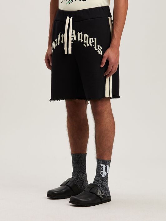 PALM ANGELS  Curved Logo Track shorts BLACK - IVORY PMCI026S25FLE001