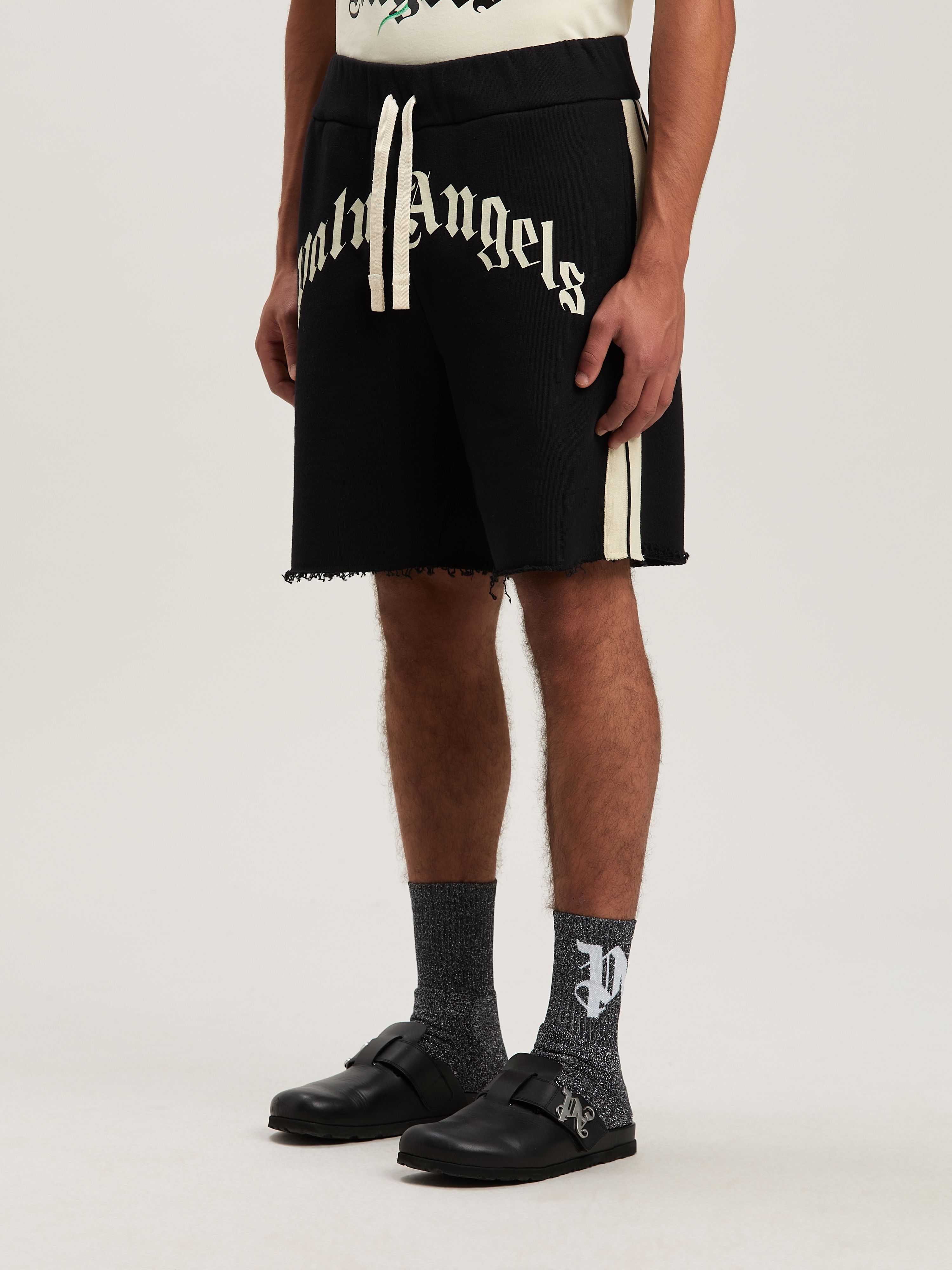 PALM ANGELS  Curved Logo Track shorts BLACK - IVORY PMCI026S25FLE001