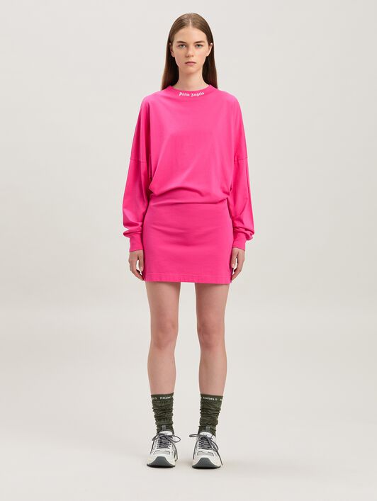 PALM ANGELS  Curved logo long sleeves T-shirt FUCHSIA - SOFT PINK PWDH007S25JER001