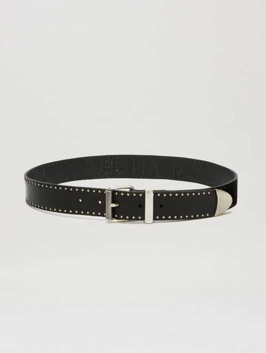 PALM ANGELS  Studs leather belt NERO/ARGENTO PWRB02BS25LEA001