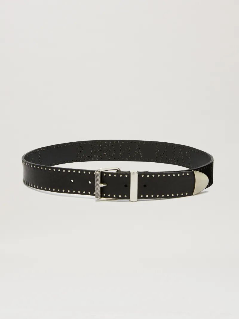 PALM ANGELS  Studs leather belt NERO/ARGENTO PWRB02BS25LEA001
