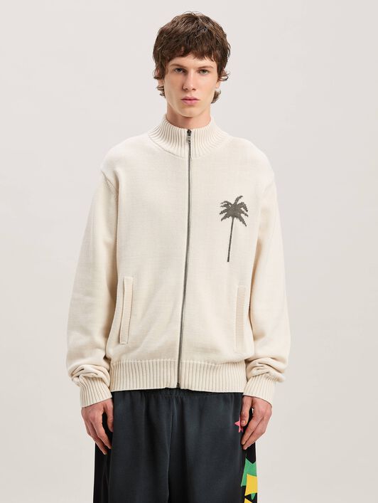 PALM ANGELS  Strickjacke mit Palme OFF WHITE - GREY MELANGE PMHA061S25KNI001